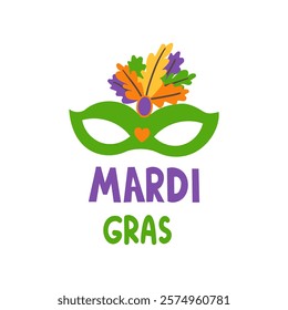 Mardi Gras Carnival Vector Illustration. Translation is French for Fat Tuesday. Festival with Masks on white Background.