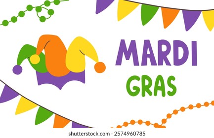 Mardi Gras Carnival Vector Illustration. Translation is French for Fat Tuesday. Festival with Masks on white Background.