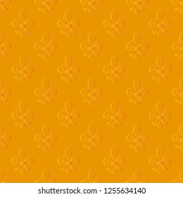 Mardi Gras Carnival vector seamless pattern with a fleur-de-lis on golden background. Mardi Gras endless texture, wrapper. 