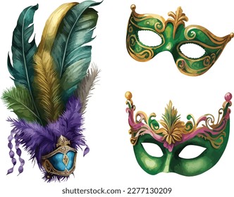 Mardi Gras Carnival venetian mask clipart, isolated vector illustration.