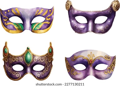 Mardi Gras Carnival veneciana máscara clipart, ilustración vectorial aislada.