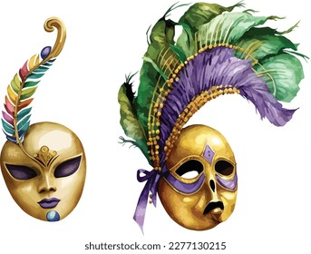 Mardi Gras Carnival venetian mask clipart, isolated vector illustration.