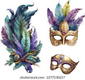 Mardi Gras Carnival veneciana máscara clipart, ilustración vectorial aislada.