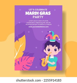 Mardi Gras Carnival Vertical Poster Flat Cartoon Hand Drawn Templates Illustration