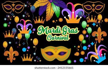 Mardi Gras celebrated on 13th February. Vector banner, flyer, poster and social medial template design.