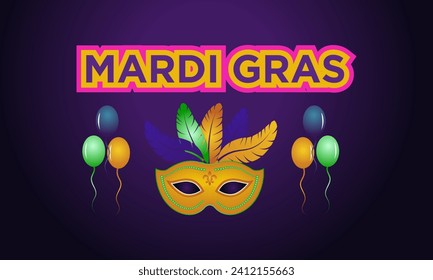 Mardi Gras celebrated on 13th February. Vector banner, flyer, poster and social medial template design.