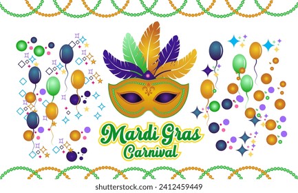 Mardi Gras celebrated on 13th February. Vector banner, flyer, poster and social medial template design.