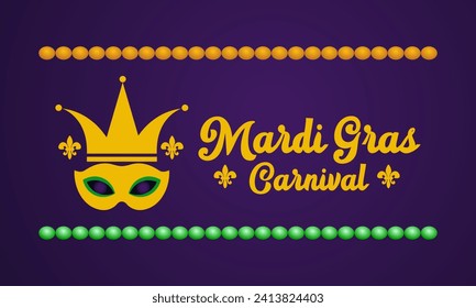 Mardi Gras celebrated on 13th February. Vector banner, flyer, poster and social medial template design.