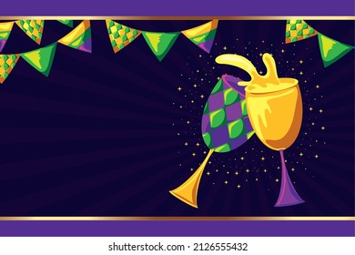 mardi gras celebration drink and pennants