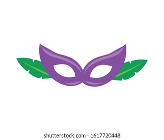 mardi gras celebration mask with leafs plant vector illustration design