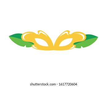 mardi gras celebration mask with leafs plant vector illustration design