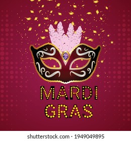 Mardi gras celebration poster or flyer with creative carnival mask