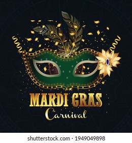 Mardi gras celebration poster or flyer with creative carnival mask