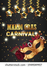 Mardi gras celebration poster or flyer with creative carnival mask