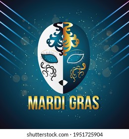 Mardi gras celebration poster or flyer with creative carnival mask