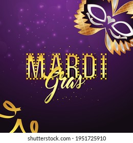Mardi gras celebration poster or flyer with creative carnival mask