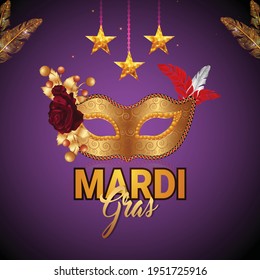 Mardi gras celebration poster or flyer with creative carnival mask