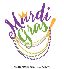 Mardi Gras Cheerful Text With Beads Flat Design. EPS 10 Vector