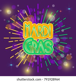 MArdi Gras circle text designwith abstract.Bokeh, stars and lights in purple background. Vector illustrator. EPS 10 