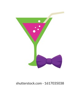 Mardi gras cocktail and bowtie design, Party carnival decoration celebration festival holiday fun new orleans and traditional theme Vector illustration