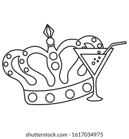 Mardi gras cocktail and crown design, Party carnival decoration celebration festival holiday fun new orleans and traditional theme Vector illustration