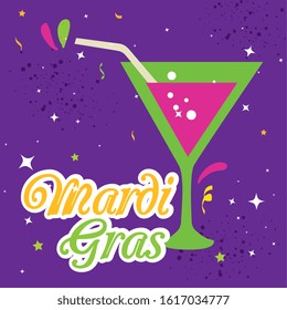 Mardi gras cocktail design, Party carnival decoration celebration festival holiday fun new orleans and traditional theme Vector illustration