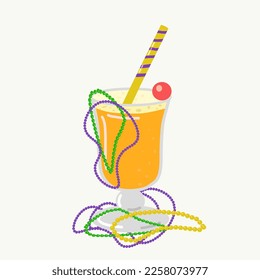 Mardi gras cocktail in a glass glass. Vector illustration on a white background. Flat style.