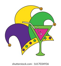 Mardi gras cocktail and hat design, Party carnival decoration celebration festival holiday fun new orleans and traditional theme Vector illustration