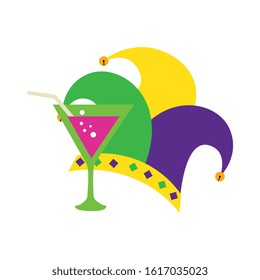 Mardi gras cocktail and hat design, Party carnival decoration celebration festival holiday fun new orleans and traditional theme Vector illustration