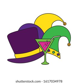 Mardi gras cocktail and hats design, Party carnival decoration celebration festival holiday fun new orleans and traditional theme Vector illustration