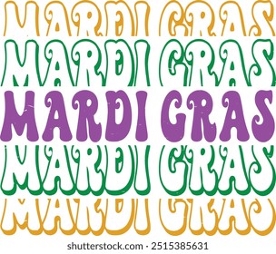 Mardi Gras color groovy lettering vector file Illustrator Artwork