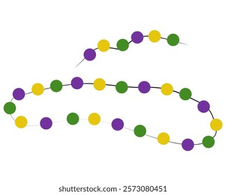 Mardi Gras colored beads string and necklace, carnival attribute for festival or holiday postervector illustration