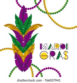 mardi gras colorful background with feathers and necklaces