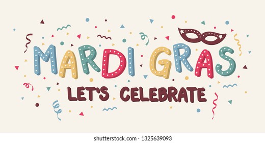 Mardi Gras - colorful banner with mask and serpentines. Vector
