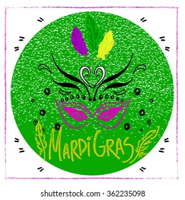Mardi Gras colorful mask and lettering
