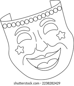 Mardi Gras Comedy Mask Isolated Coloring Page