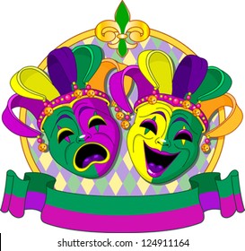  Mardi Gras Comedy and  Tragedy Masks design, with place for text