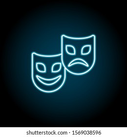Mardi gras, comedy and tragedy masks blue neon icon. Simple thin line, outline vector of mardi gras icons for ui and ux, website or mobile application