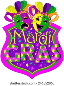 Mardi Gras Comedy and Tragedy Masks design, with place for text