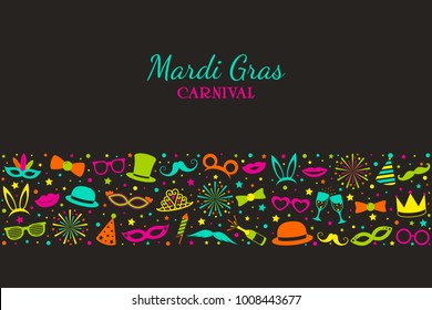 Mardi Gras - concept of card with multicolured costumes for carnival. Vector.