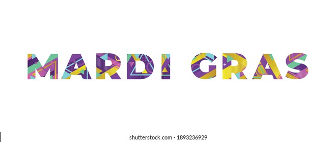 Mardi Gras Concept Retro Colorful Word Art Illustration