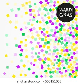 Mardi Gras confetti background. Golden, purple and green confetti for Mardi Gras.