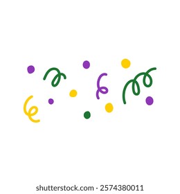 Mardi Gras Confetti Symbol. Hand drawn swirls and dots. Festival and carnival decorative design element for greeting card decoration. Vector illustration