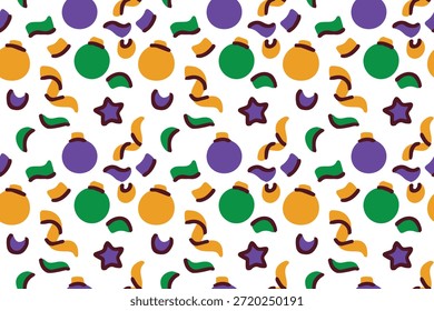 Carnaval. Fondo continuo de vacaciones con decoraciones de papel que caen y estrellas en colores de carnaval. Ideal para invitaciones a la fiesta del martes gordo y vibrantes temas de diseño de desfile callejero