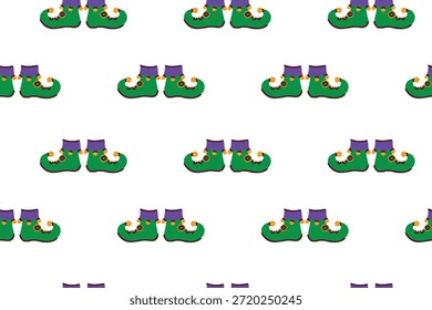Carnaval. Fondo caprichoso continuo con zapatos de bufón tradicionales en colores de carnaval. Perfecto para temas de diseño de vestuario de martes gordo y estampados textiles navideños divertidos
