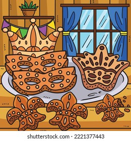 Mardi Gras Cookies Colored Cartoon Illustration