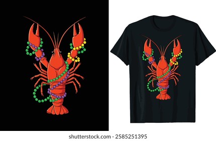 Mardi Gras Crawfish with Beads T-Shirt Design