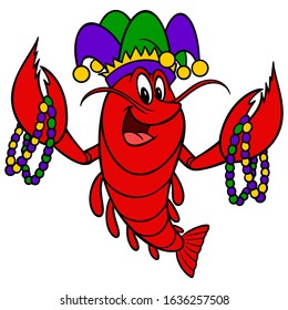 Mardi Gras Crawfish - A cartoon illustration of a Mardi Gras Crawfish.