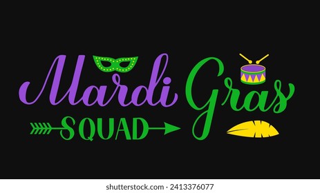 Mardi Gras Crew Kalligrafie Handschrift. Fett Dienstag traditionellen Karneval in New Orleans. Vektorvorlage für Typografie-Poster, Banner, Flyer, Partyeinladung usw.