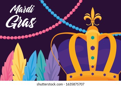 Mardi gras crown with feathers design, Party carnival decoration celebration festival holiday fun new orleans and traditional theme Vector illustration